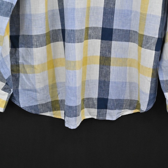 J McLaughlin Mens Plaid Collared Shirt Size XL Linen Blue Yellow Button Down - Picture 12 of 12